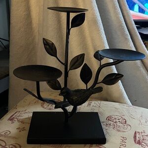 Garden Treasures Bird & Leaf 3 Pillar Candle Holder Steel Black Iron Finish 3